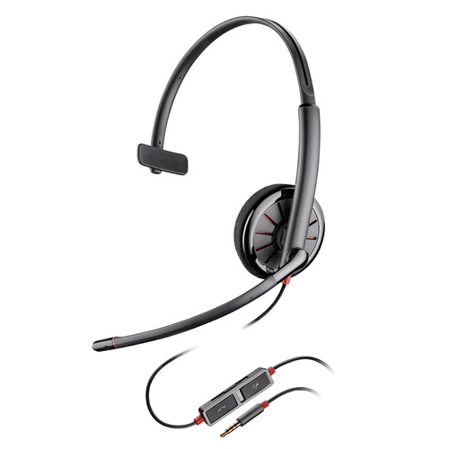 Plantronics Blackwire C215 Monaural Over-the-head 3.5mm Plug Headset with Noise Canceling Mic & Inline control Call Answer End Mute