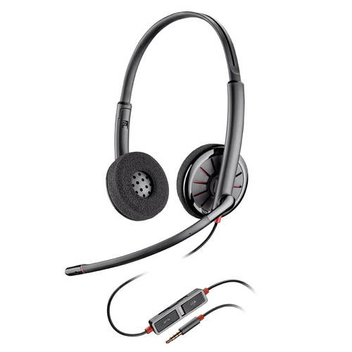 Plantronics Blackwire C225 - Durable Over-the-head Stereo 3.5mm Plug Headset with Noise Canceling Mic & Inline control (Volume +/-, Call Answer/End, M