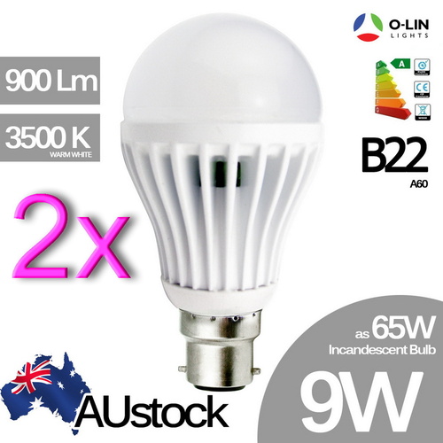 2x 9W LED Light Bulb Lamp B22 Downlight Bayonet Energy Saving O-Lin Warm-White
