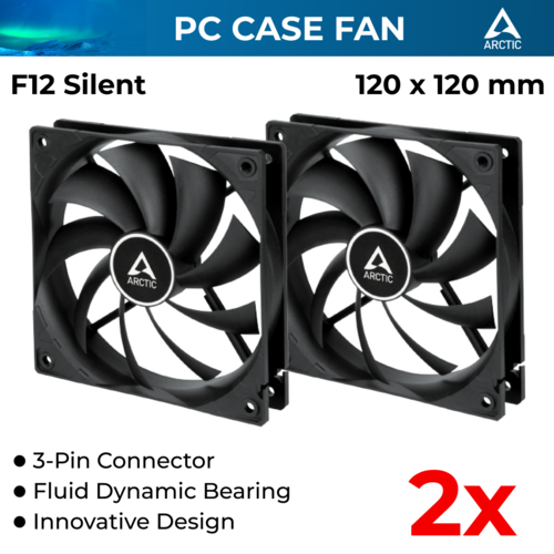 2x PC Case Fan Silent Fans Ultra Quiet Arctic Cooling Cooler 120mm 3-Pin for Computer 12V