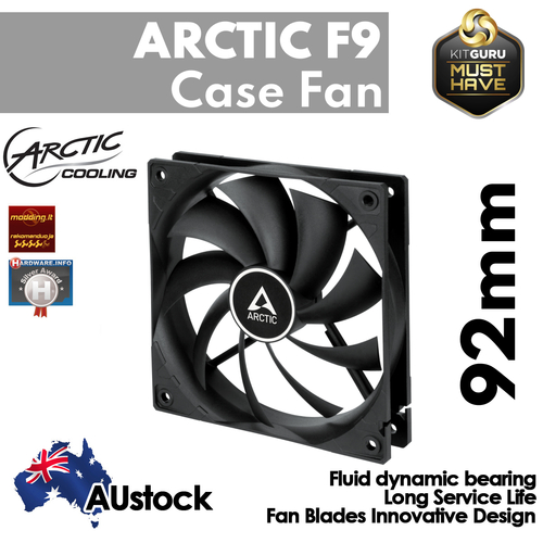 Arctic F9 92 mm Standard Computer Case Fan Quiet Silent PC Cooler Black ACFAN00212A , 3-pin 12v 1800 RPM