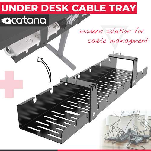 acatana ACA-502B | Under Desk Cable Management Tray Organizer Hide Tidy Cord Wire Line Holder Rack Basket PC Desk or Standing Desk