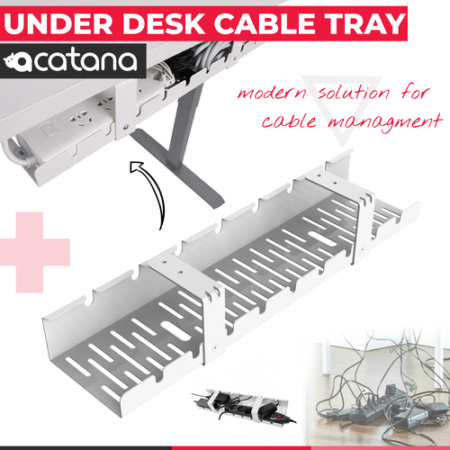 acatana ACA-502W | Under Desk Cable Management Tray Organizer Hide Tidy Cord Wire Line Holder Rack Basket PC Desk or Standing Desk