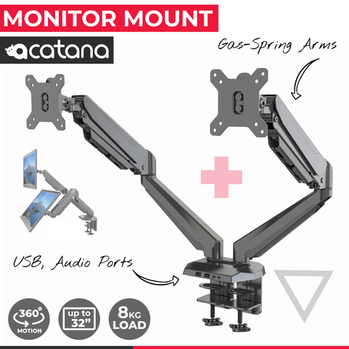 acatana ACA-LCD-GM224U Dual Monitor Stand 2 Arm Desk Mount LCD LED HD TV Computer Screen Holder Two Display VESA Bracket Gas Spring up to 32" 8kg