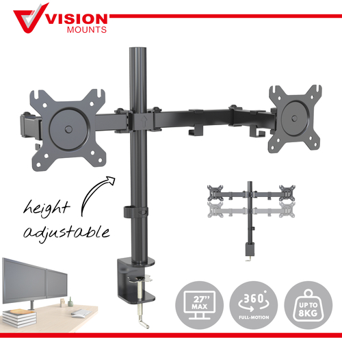 acatana Dual Monitor Stand 2 Arm LCD LED HD Screen Desk Mount Computer Display Holder Bracket Adjustable up to 27" 8kg ACA-LDT42-C024