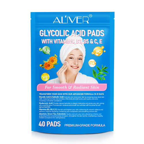 Aliver Glycolic Acid Exfoliating Pads Facial Cleansing Skin Dark Spots Removal Face Scrub Makeup Remover Wrinkle Vitamin C, 40pcs
