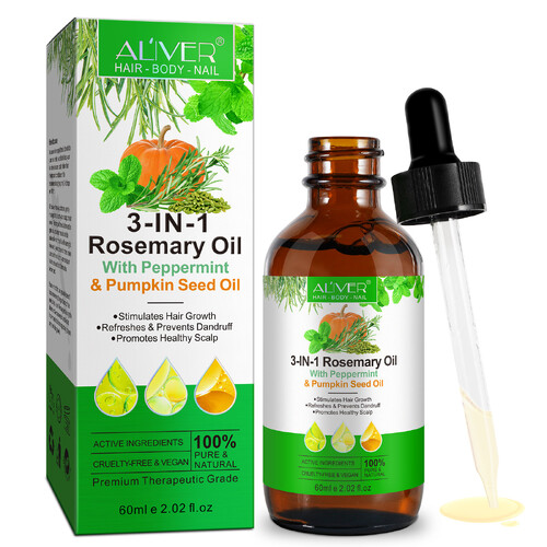 Aliver 3-in-1 Rosemary Oil with Peppermint & Pumpkin Seed Oil Hair Growth Serum Anti Hair Loss Damaged Repair Regrowth Pure Natural Body Nail