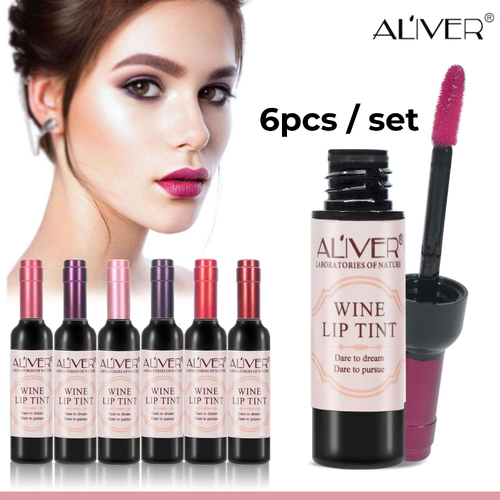 Aliver 6 Colors Set Wine Bottle Lip Lipstick Tint Long Lasting Gloss Matte Make Up Lip Stain Tint Liquid Waterproof for Woman Girl Gift