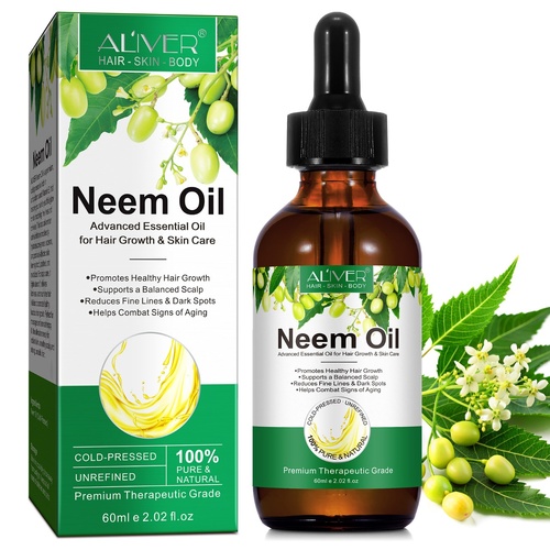 Aliver Natural Neem Oil Hair Growth Serum Hair Loss Organic Scalp Skin Body Pure Cold Pressed Essential, 60ml