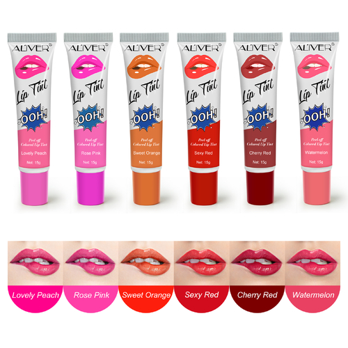 Aliver 6 Colors Lip Tint Peel off Set, Red Lip Stain Long Lasting Waterproof Lipstick Lip Gloss Sets Colored Matte Tattoo
