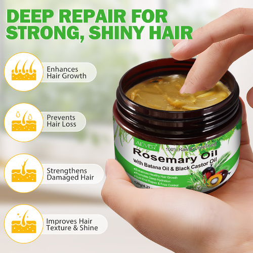 Aliver Natural Rosemary Oil with Batana & Black Castor Oil Hair Growth Serum Hair Loss Scalp Regrowth Strength Skin Care Pure Organic , 60ml
