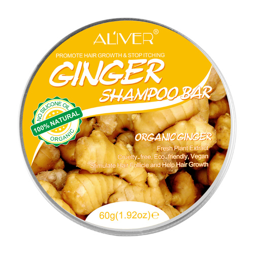 Aliver Organic Ginger Shampoo Bar Natural Hair Growth Care Soap Anti Hair Loss Scalp Regrowth Moisturizing, 60g