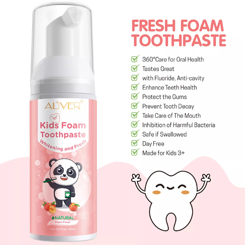 Aliver Foam Toothpaste Kids Dental Care Children Toddler Muss Tooth Paste Teeth Cleaning Care 3+ 60ml
