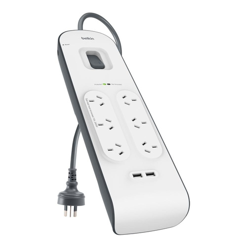 Surge Protection Power Board Belkin 2m cord 6 AU Outlets with 2 USB Charging Ports BSV604AU2M