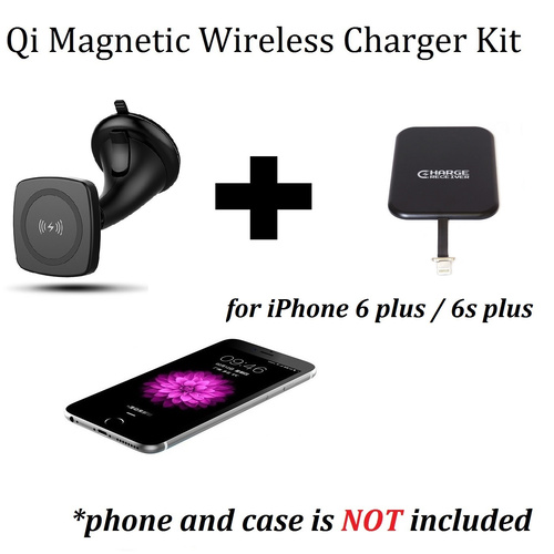 Kome C102 QI Magnetic Wireless Car Charger for Qi-enabled devices + Kome Qi Wireless Charger Improved Charging Receiver Outside Patch Module for iPhon