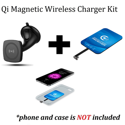 Kome C102 QI Magnetic Wireless Car Charger for Qi-enabled devices + Kome Qi Wireless Charger Charging Receiver Inner Patch Module for Regular Android