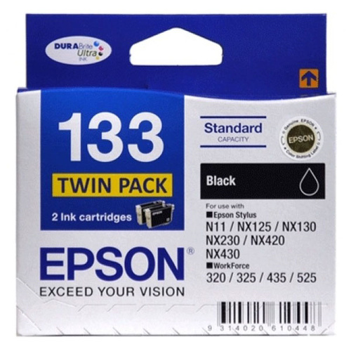 Epson 133 Standard Capacity Twin Pack Black Ink Cartridge, DURABrite Ultra, Epson