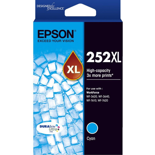Epson 252XL High Capacity Cyan Ink Cartridge, DURABrite Ultra, Epson