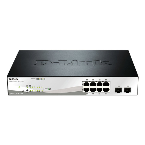D-Link 10-Port Gigabit WebSmart PoE Switch, 8 PoE UTP 10/100/1000Mbit and 2 Combo SFP Ports