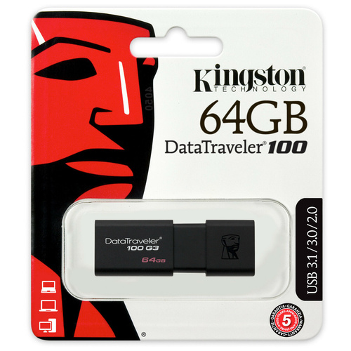 Kingston Digital 64GB USB 3.0 Flash Drive DT100G3 Thumb USB Memory Stick Data Traveler
