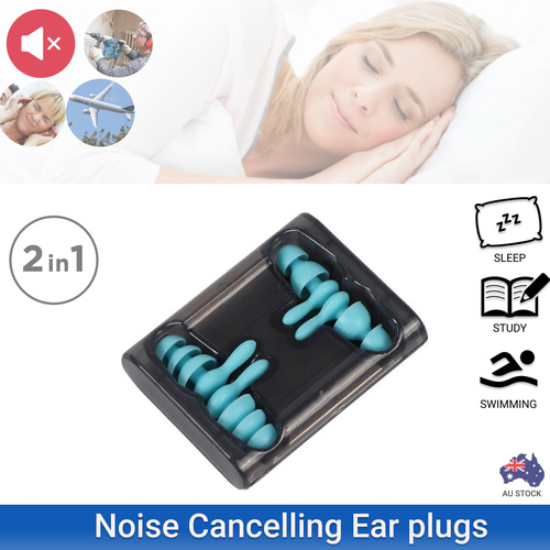 Silicone Ear Plugs Noise Cancelling Earplugs Soft Protector Study Sleep 2x Pairs