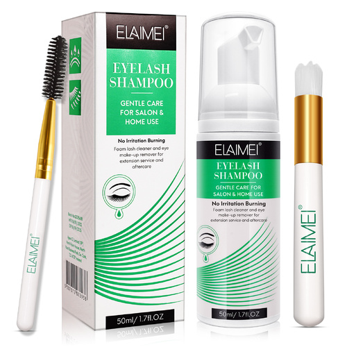 Elaimei 50ml Eyelash Extension Wash Lash Shampoo Foam Cleanser Bubble + Brush Kit Eye Makeup Remover Eyelid