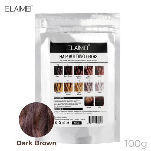 Elaimei Hair Loss Building Fibers Alopecia Keratin Thicker Concealer Treatment Dark Brown 100g Refill Bag