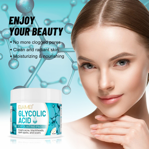 Elaimei Pure 30% Glycolic Acid AHA Pads Face Body Skin Peel Vitamins Anti Aging Wrinkles Acne Scars Dark Spot Remover Whitening Corrector (50pcs)