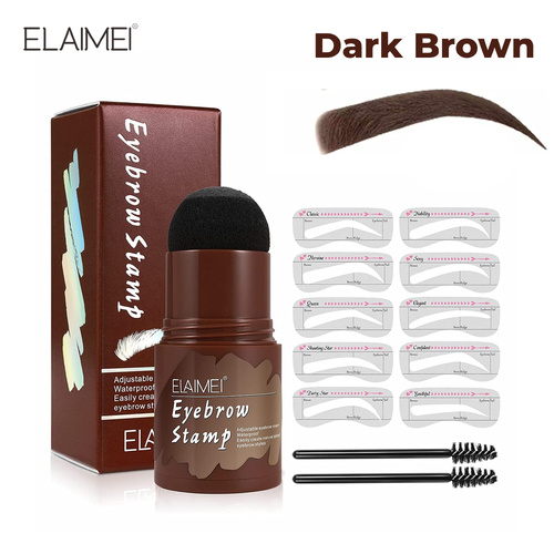 Elaimei Eyebrow Stamp Stencil Kit Powder Waterproof Natural Shape Brow One Step Perfect Makeup Set Shaping, DARK BROWN