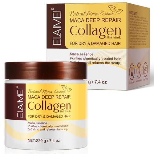 Elaimei Natural Maca Deep Repair Collagen Hair Mask Care Conditioning for Dry Damaged Hair Growth Hair Loss Essence, 220g