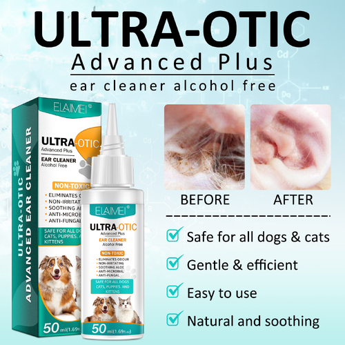 Elaimei Pet Ear Cleaner for Dogs & Cats Ultra Otic Liquid Drops, 50ml