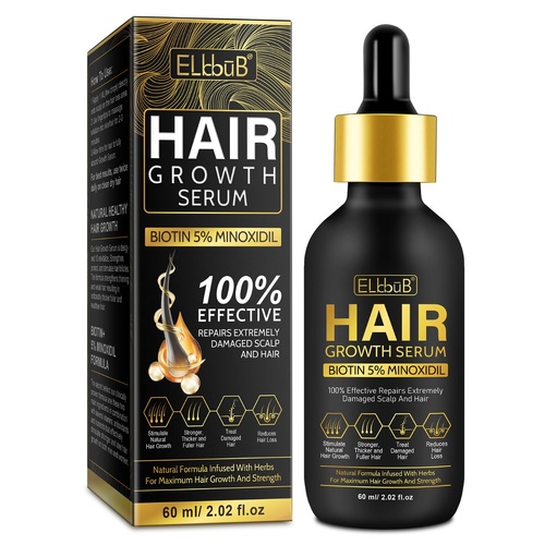 ELbbuB Minoxidil Hair Growth Serum Hair Loss Regrowth Fuller Thicker Strength Healthy Natural Biotin Damaged Scalp Repair, 60ml