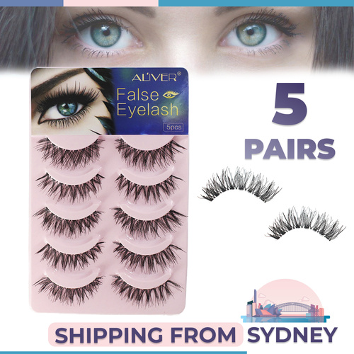 Aliver 5 Pairs 3D Natural Thick False Eyelashes Mink Makeup Extension Long Wispy Magnetic Volume Curl Reusable