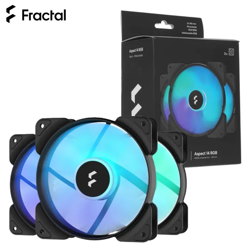 3x Computer Case Fan 140mm Fractal Design 14 PWM RGB Black Frame 3-Pack FD-F-AS1-1407