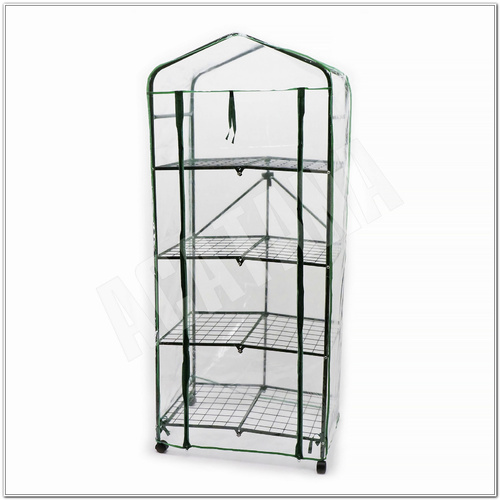 Foldable Mini Green House with WeatherProof PVC Cover and 4 Metal Wire Shelfes