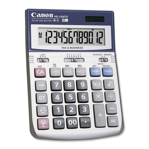 Business Calculator  Canon HS-1200TS Desktop 12 Digit Large LCD TAX Dual Powered with Tax Functions