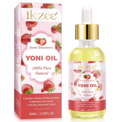 iKzee Natural Strawberry Yoni Oil Feminine pH Balance Vaginal Odor Women Body Private Care Moisturizer Wetness Tightening, 60ml