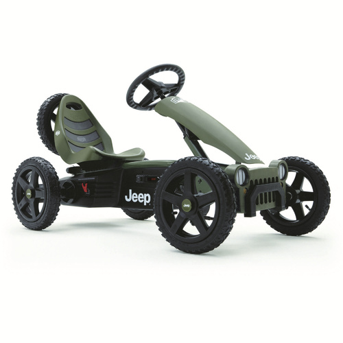Berg Jeep Adventure Four-Wheel Go-Kart with BFR-HUB, Ride-On Toy Car for 5+Kids, Adjustable Seat, Swing Axle, Spare Tyre, Green/Black