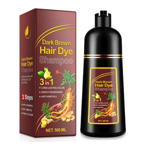 Lovelys 3in1 Natural Hair Dye Shampoo DARK BROWN Hair Color Shampoo Anti Hair Loss Herbal Essence Nourishing Long Lasting, 500ml