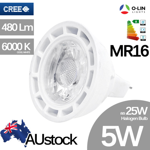 O-Lin 5W MR16 GU5.3 LED Spotlight Bulb, Non-dimmable, 50x50mm, 480Lm, 6000K (Cool White), Equivalent to 25W Halogen, Cree LED Chip, up to 50,000h
