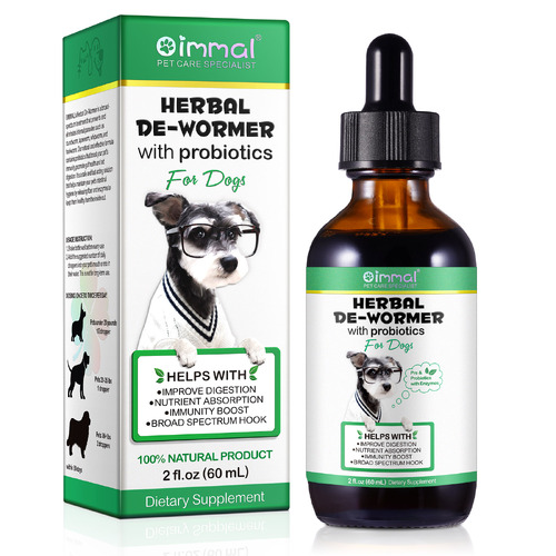 Oimmal Herbal De-Wormer with Probiotics for Dogs Liquid Drops, 60ml