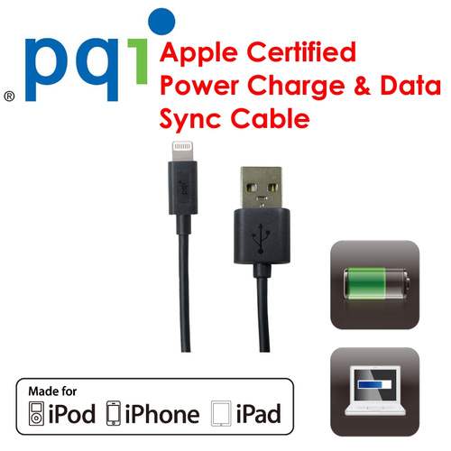 Apple certified iPhone 5/5S/6/6+ Lighting to USB Cable PQI i-Cable 100 cm Black