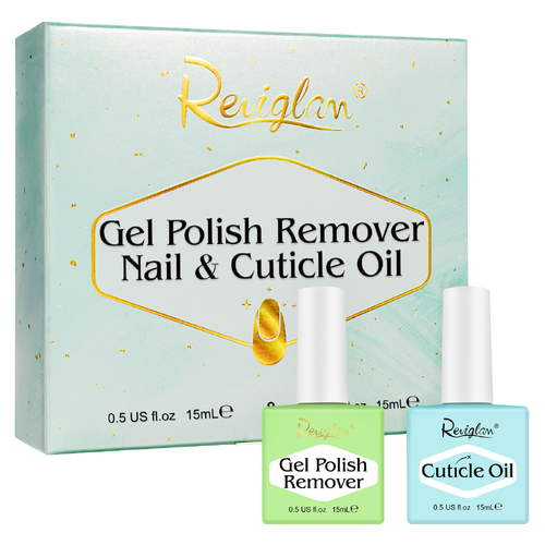 Reviglam Gel Nail Polish Remover and Cuticle Oil Manicure Kit Soak Off Fast Moisturizer Instant Nails Strength Easy to Use