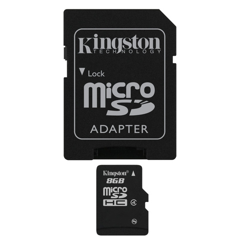 Kingston 8GB microSDHC Memory Card Class 4 with SD Adapter for Smartphones Digital Camera