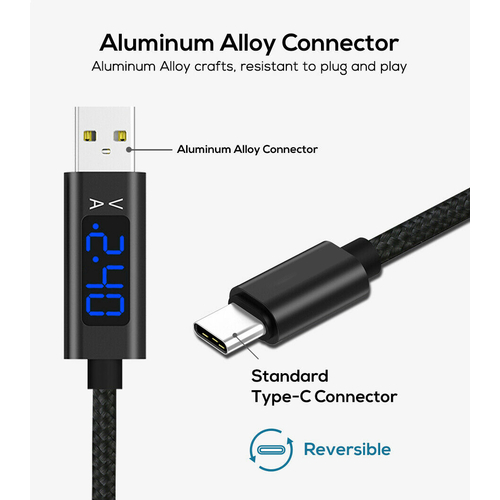 3.0A Voltage Cable Usb C Type-C Fast Charging Speed Quick LED Display Huawei