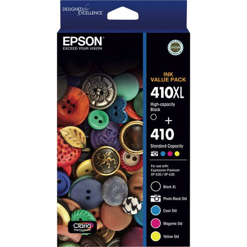 Epson 410XL Black + Std Clrs (PB, C, M, Y) x 5 ink Value Pack (XP-530, XP-630)