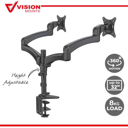 Dual Desk Mount Monitor Stand 2 Arm  Screen Bracket Display Holder Up To 32" 8kg