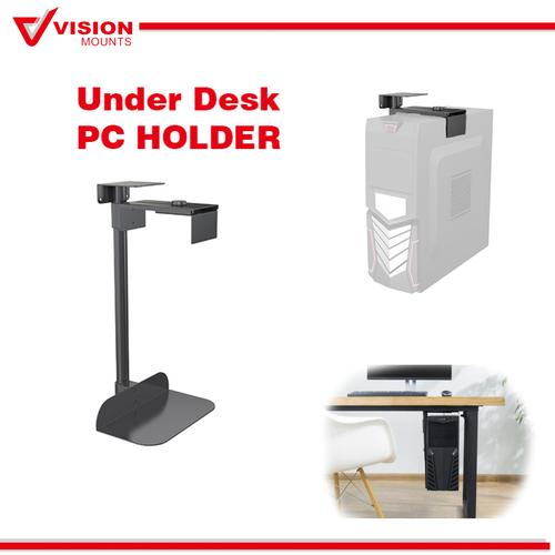 Vision Mounts VM-HED-B | Under Desk PC Mount Computer Tower Desktop CPU Case Holder Adjustable | Up to 15 kg