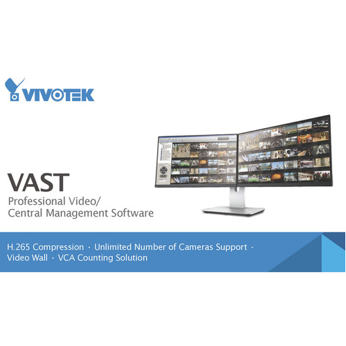 Vivotek ST7502 VAST Central Video Monitoring Software, H.265 Compression, VMS Software 64-Ch Cameras Support, 16-channel Synchronous Playback, PTZ/ePT