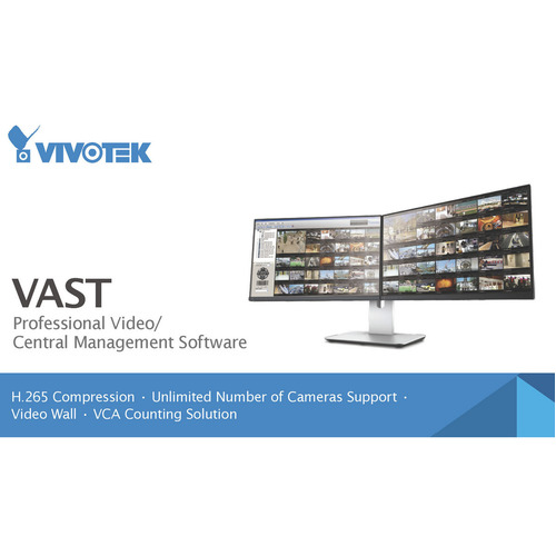Vivotek ST7502 VAST Central Video Monitoring Software, H.265 Compression, VMS Software 64-Ch Cameras Support, 16-channel Synchronous Playback, PTZ/ePT